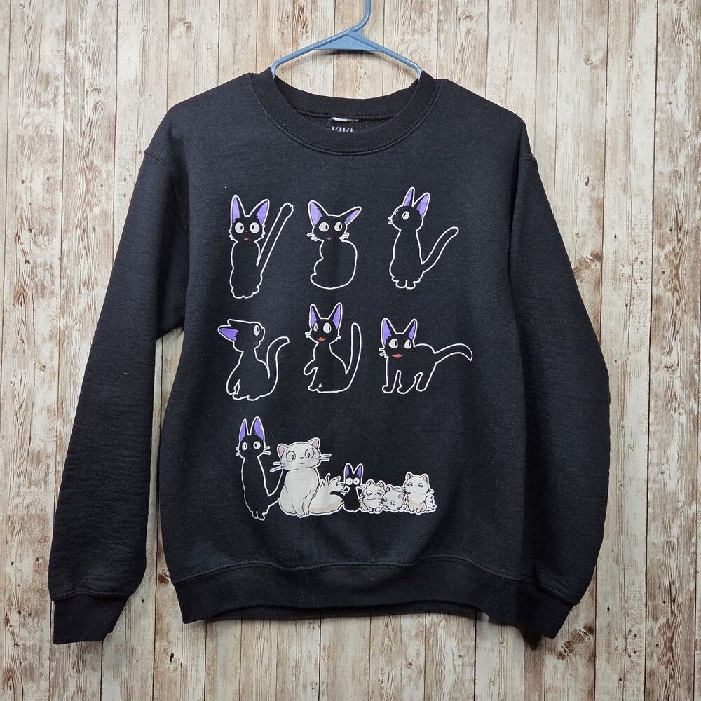 Studio Ghibli Kiki's Delivery Service Jiji Black Crewneck Sweatshirt Small